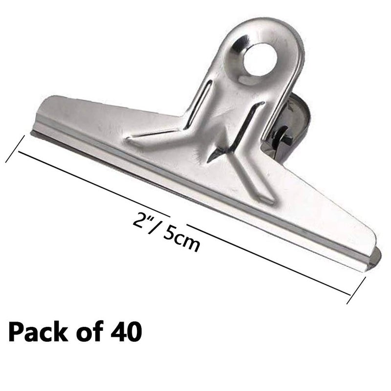 ZLYY Bulldog Clips,40PCS 2 inches Hinge Clips,Stainless Steel Binder Clips for Documents, Files, Pictures, Home Office Supplies, Silver - Image 2